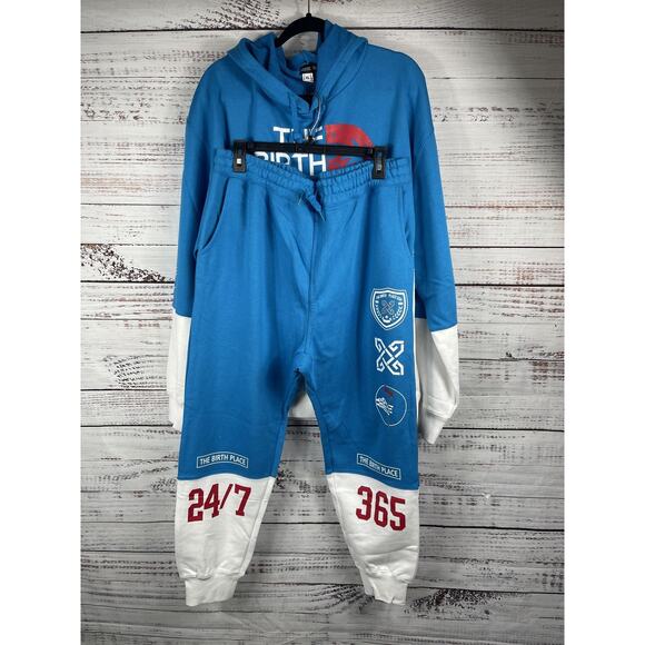 The Birth Place Other - The Birth Place Hoodie Sweatpants Set Mens XL Blue White California USA 24/7 365